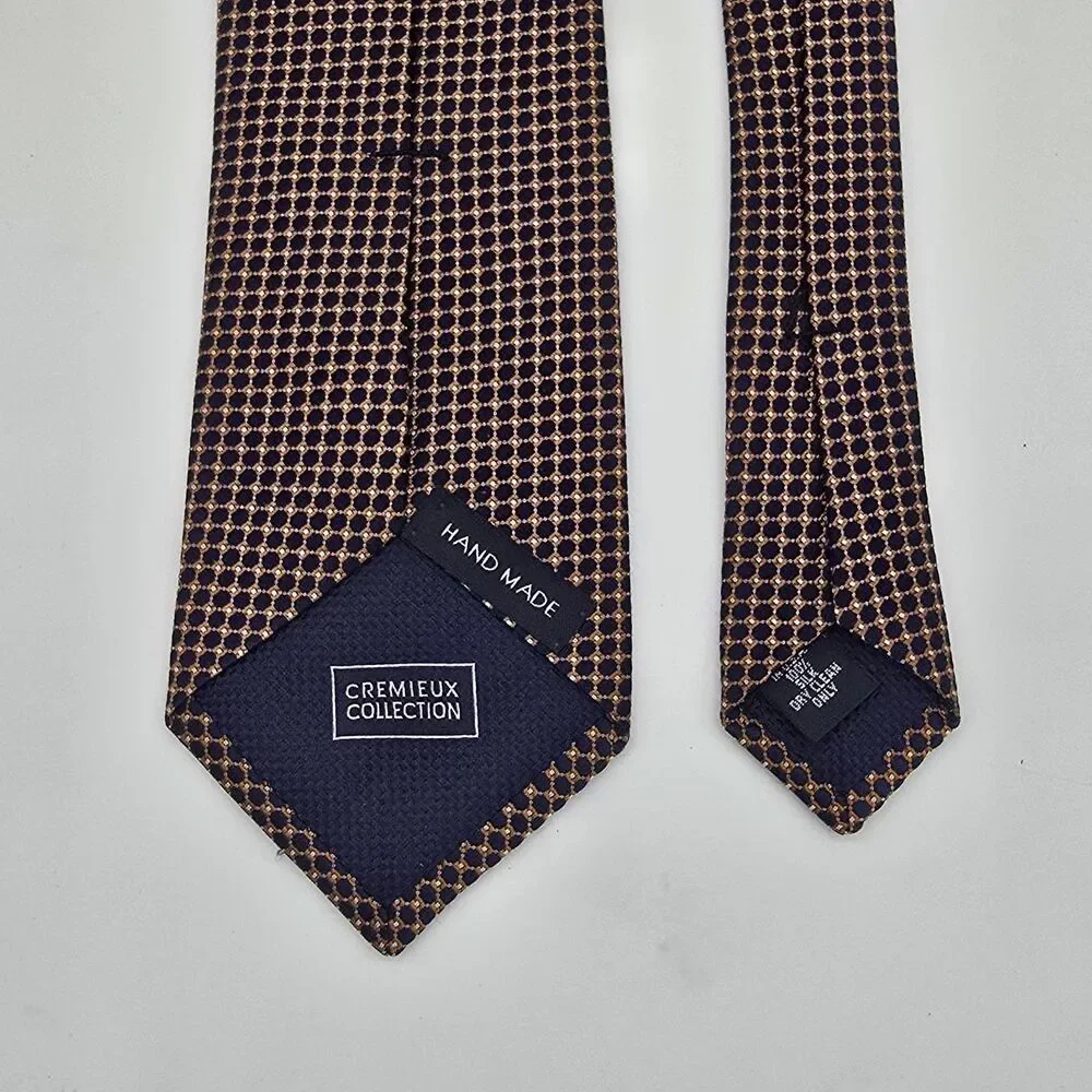 Cremieux Collection Handmade Silk Tie Navy Copper/Orange Repeating Geometric